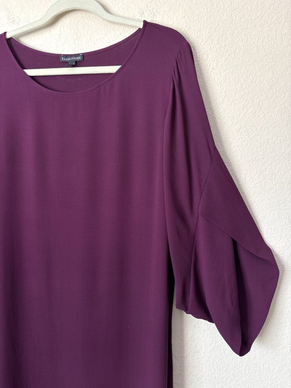 Eileen Fisher Silk Cassis Tulip Sleeve Jersey Knit Shift Dress - Picture 3 of 6